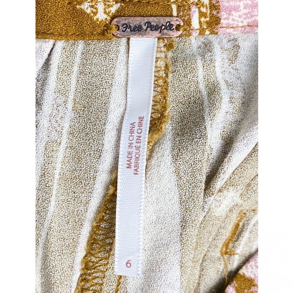 Free People Boho Printed Striped Wide Leg Belted Pants, Gold - Size 6 - Picture 7 of 8